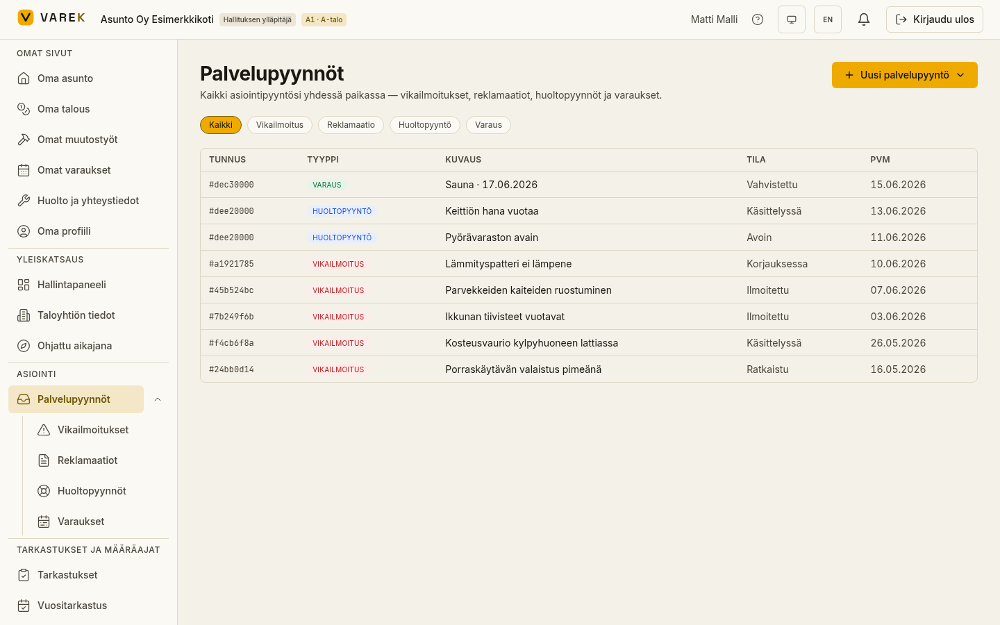 Palvelupyynnot koonti