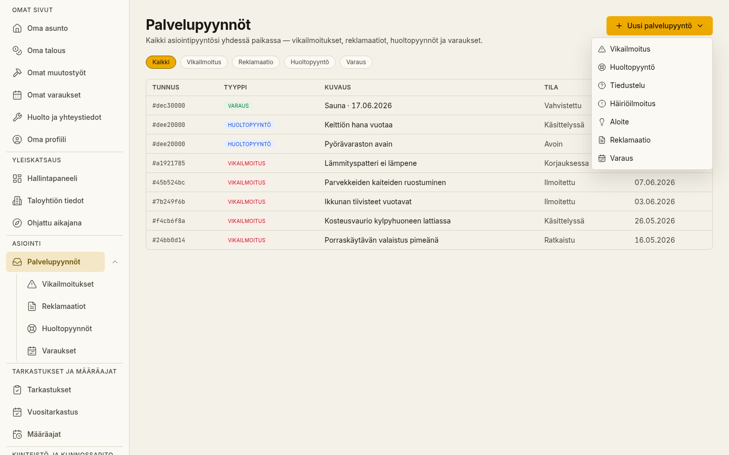 Uusi huoltopyynto