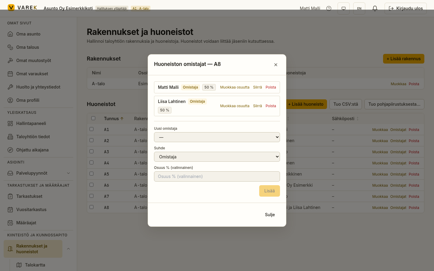 Apartment owners modal