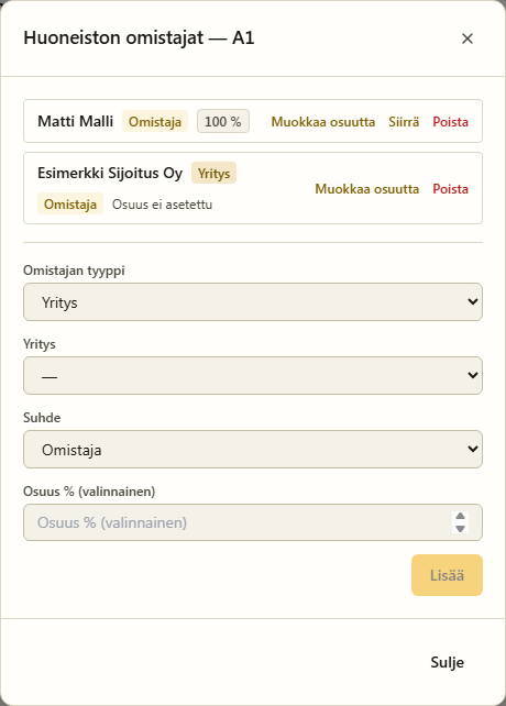 Apartment owners modal