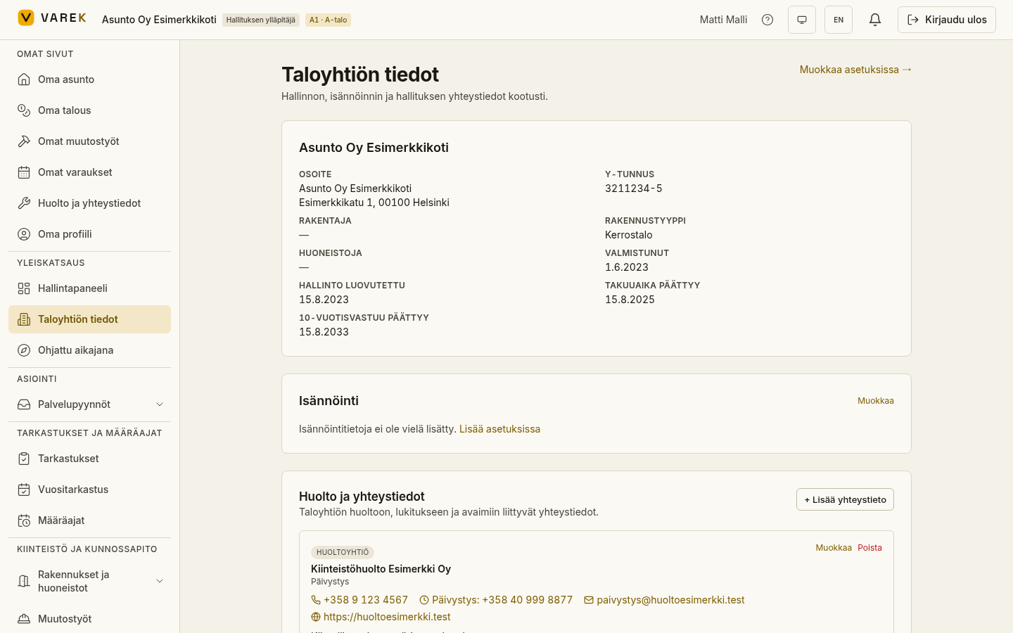 Taloyhtio info page