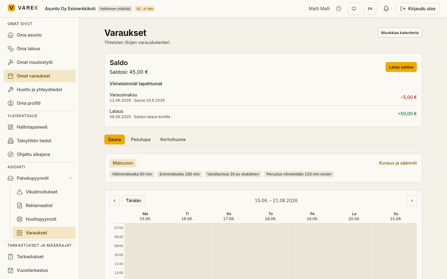 Varaukset overview