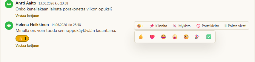 Viestin reaktiot